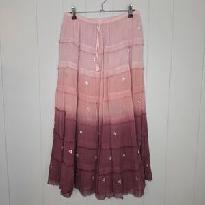 Nolita Ombre Pink 100% Cotton Size S Long Peasent Boho Skirt